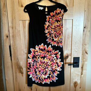 London Times Sheath Dress Black Bright Floral 6